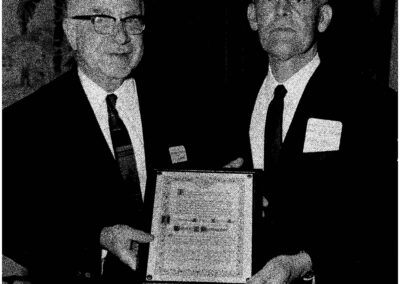 Dr. Morris J. Nicholson presented IARS Board Trustee Dr. Clarence J. Durshordwe a certificate of appreciation on behalf of the International Anesthesia Research Society at the time of his retirement from the Board in 1966.