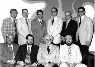 Editorial Board Photo, last with Dr. Harry Seldon as Editor-in-Chief, 1977: Standing (left to right): Drs. Stoetling, Martin, Dunbar, M.T. Smith, Morrow and Craig; Seated (left to right): Moffit, Munson, Seldon and Langnecker