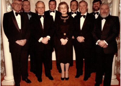 1984 IARS Board of Trustees at a Black-Tie Dinner Celebration at the 1984 Congress: Back (left to right): Drs. Martin, Lawson, Waller and Cullen; Front (left to right): Drs. Stoelting, Morrow, Dorothy Merich, Drs. Didier and Moffit