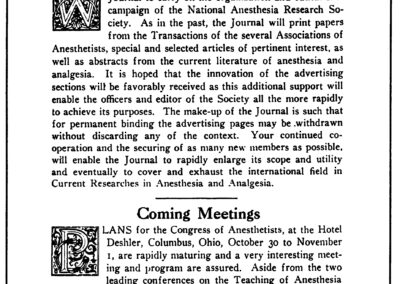 Editorial Foreword of the first issue of Current Researches in Anesthesia & Analgesia, August 1922.