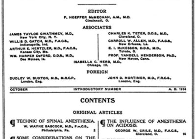 Cover page from the first issue of the Quarterly Supplement of Anesthesia and Analgesia of the American Journal of Surgery.